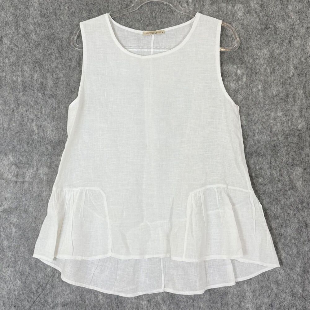 Francesca Bettini Italy White Linen Sleeveless Top Peplum Classic Laganlook, M